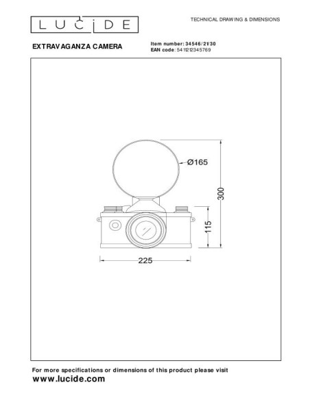 Extravaganza camera de Lucide - Lampe de table  - dessin technique
